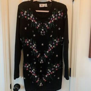 Vintage NitCracker Beaded Floral Black Sweater Women's Size Med.